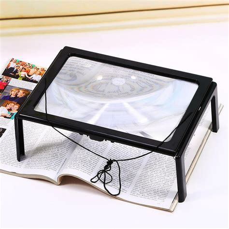 Hands Free 3x Magnifying Glass Large Full Page Rectangular Magnifier Led Lighted Illuminated
