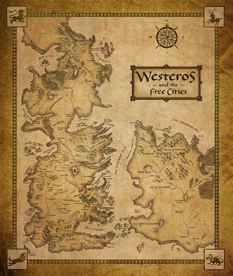 Wall Decor Master Game Of Thrones Houses Map Westeros And Free Cities