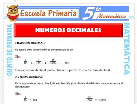 Numero Decimal Para Quinto De Primaria Escuela Primaria