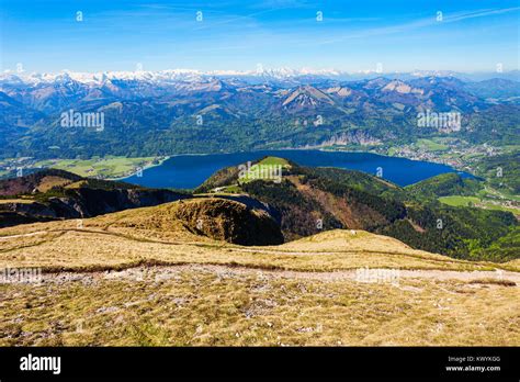 Wolfgangsee Lake Aerial Panoramic View From Schafberg Viewpoint Upper