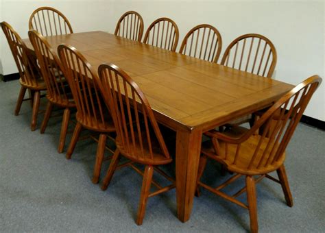Large Oak Farm Table With 10 Windsor Chairs Oak Dining Sets Table