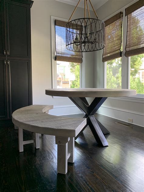 Country Style Round Dining Table With Curved Bench Seating 3 jpeg