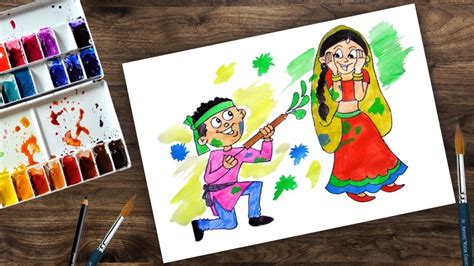 Diwali festival drawing/diwali scenery drawing/how to draw a family celebrating diwali. Drawing for holi festival | drawing of holi festival - YouTube