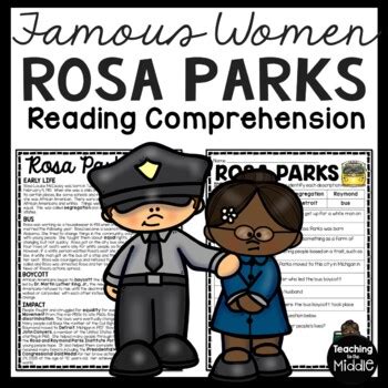 Rosa Parks Reading Comprehension Worksheet Famous Women Civil Rights