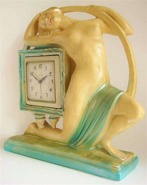 Rare Large English Art Deco Nude Mantel Clock By The Ornamental Plaster