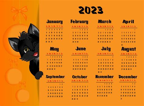 Calendario 2023 Con Gato Negro Lindo Gatito Con Bolas De Navidad