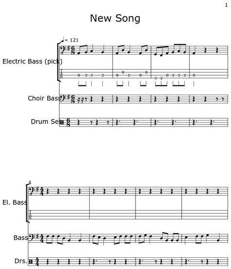 New Song Sheet Music For Electric Bass Pick Choir Aahs Drum Set