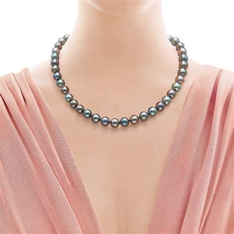 Necklace Of Multicolored Tahitian Pearls With K White Gold Tiffany