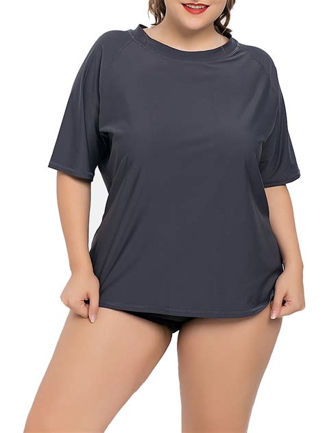 Charmo Women Plus Size Rash Guard Short Sleeve Swim Shirt Rashguard
