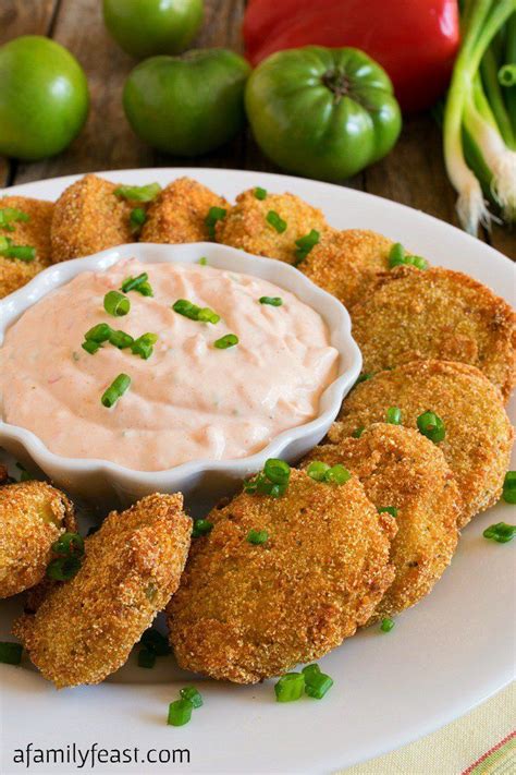 Fried Green Tomatoes With A Creamy Zesty Dipping Sauce Perfect For