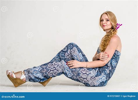 Beautiful Romantic Girl Blonde In Summer Dress With Orchid Flower Stock Image Image Of Model