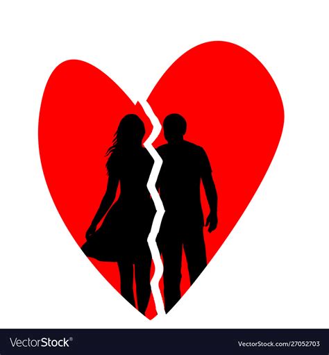 Broken Heart With Silhouette Man And Woman Vector Image