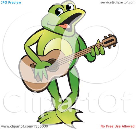 Clipart Of A Cartoon Green Frog Playing A Guitar Royalty Free Vector