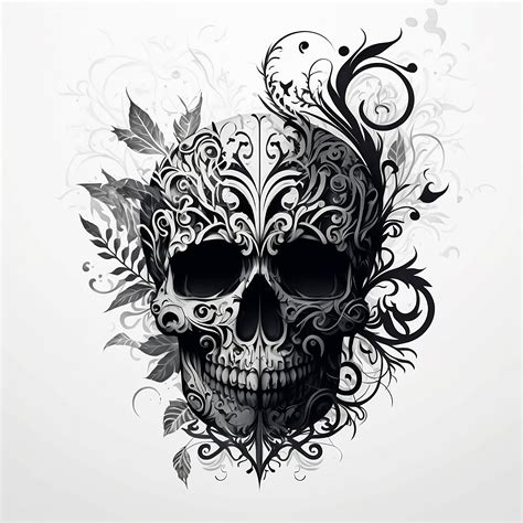 Ornamental Skull Tattoo Design White Background PNG File Download High