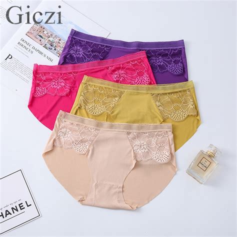 giczi silk satin women s panties elegant lace underwear 9 colors female briefs sexy lingerie