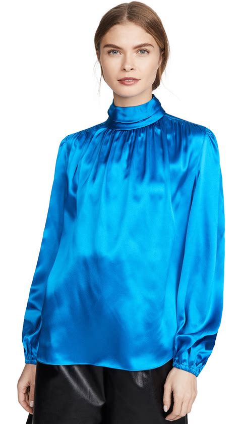 Divine Héritage Long Sleeve Turtleneck Blouse In Azure Blue Modesens