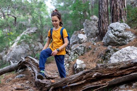 Adventure And Travel A Boy With A Backpack Walks Along A Forest Path