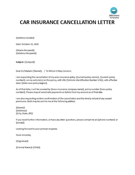 Car Insurance Cancellation Letter Templates At