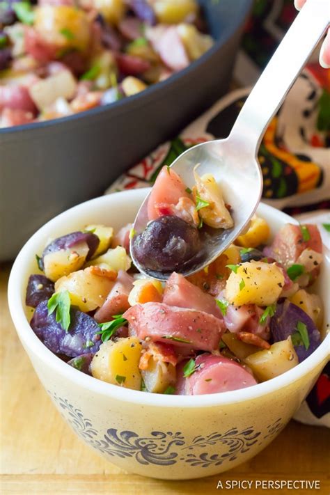 It may also contain mayonnaise, carrots, vinegar or lemon juice, sugar, salt and pepper. German Potato Salad Recipe - A Spicy Perspective