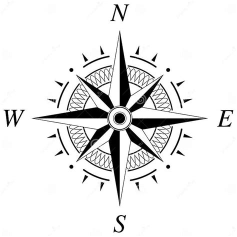 Compass Rose Vector With Four Directions Isolated Background Stock