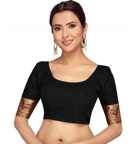 buy traditional readymade cotton saree blouse with kanjivaram border elbow length sleeves