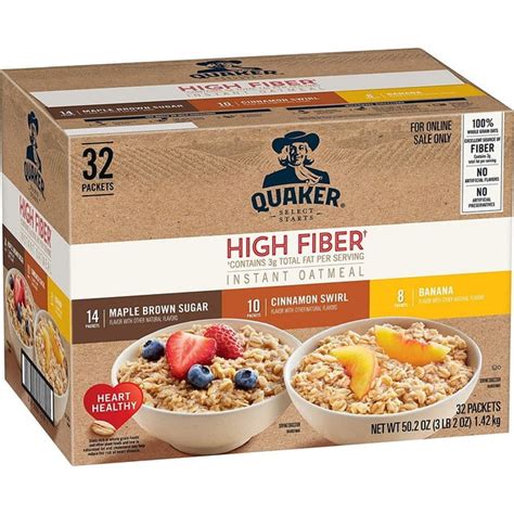 Quaker Instant Oatmeal High Fiber 3 Flavor Variety Pack Individual