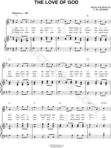 Frederick M Lehman The Love Of God Sheet Music In G Major Transposable Download And Print
