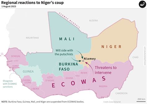 Map Of Regional Reactions To Nigers Military Coup Nigeria Threatens