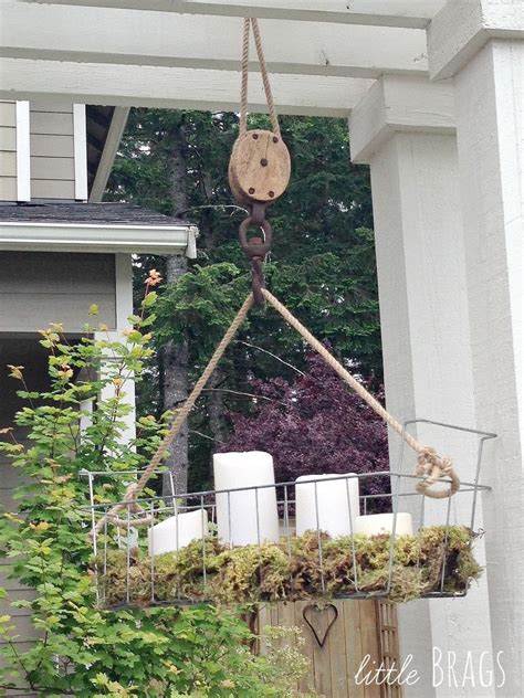Diy Hanging Wire Basket On An Old Pulley Hanging Wire Basket Hanging