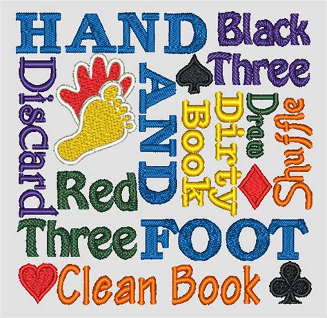 Hand And Foot Card Game Jumble Digitized Embroidery Design Instant