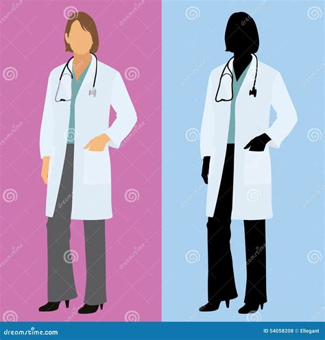 Female Doctor In Full Color And Silhouette Stock Vector Illustration