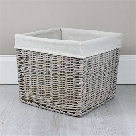 Square Grey Wash Wicker Storage Basket The Basket Company