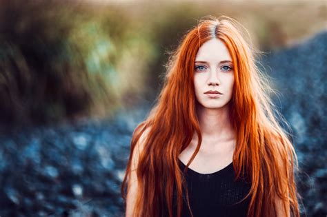 Wallpaper Face Women Outdoors Redhead Model Depth Of Field Long Hair Blue Eyes Nature