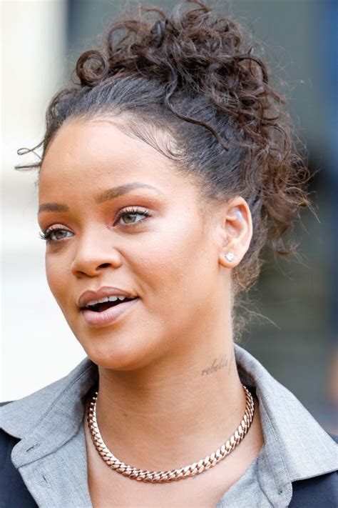 Rihanna Curly Dark Brown Updo Hairstyle Steal Her Style