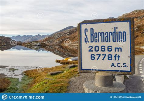 San Bernardino Mountain Pass Switzerland The Sign With The Altitude