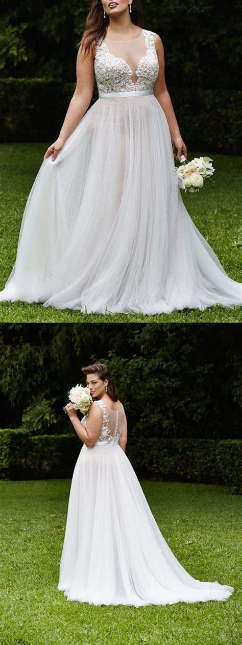 Gorgeous A Line White Long Chiffon Plus Size Wedding Dress Plus