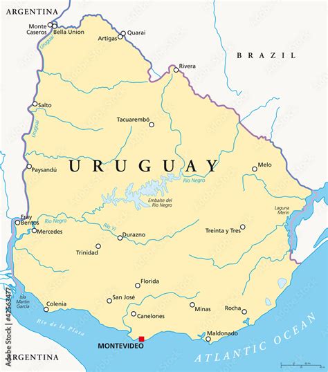 uruguay political map with capital montevideo national borders most important cities rivers
