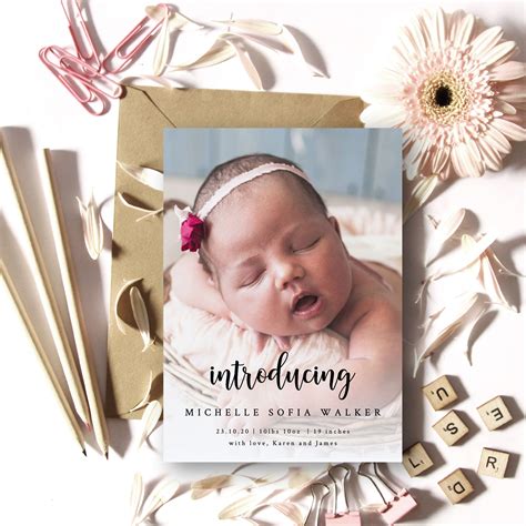 Birth Announcement Card With Photo 5x7 Editable Instant Etsy Uk