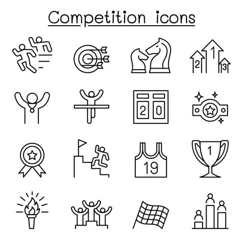 Competition Icon Set In Thin Line Style 2067890 Vector Art At Vecteezy