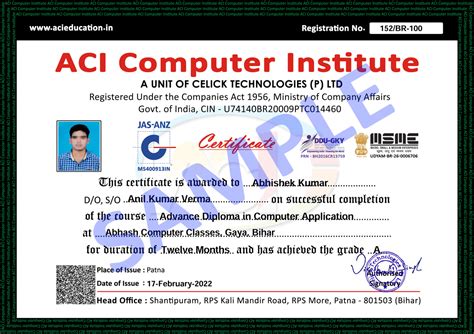 Certificate Sample Aci Computer Institute