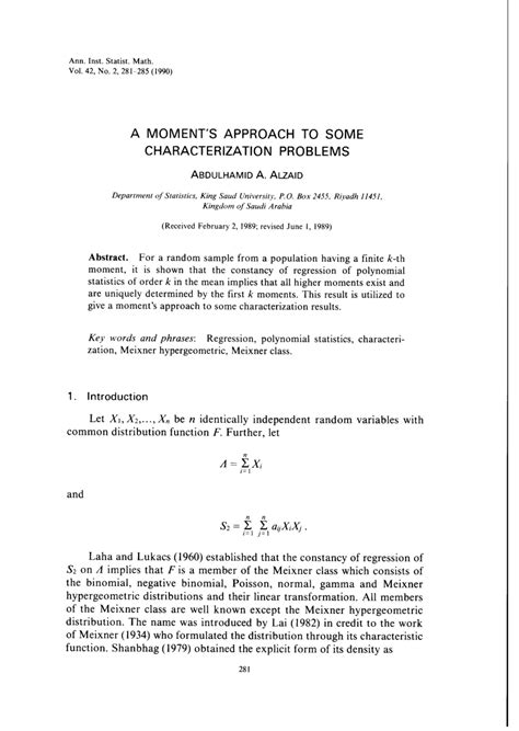 Pdf A Moments Approach To Some Characterization Problems
