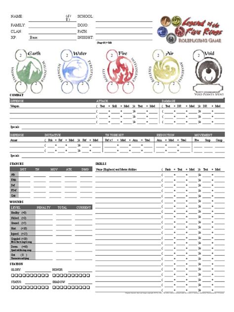 Legend Of Five Rings Character Sheet Page 1