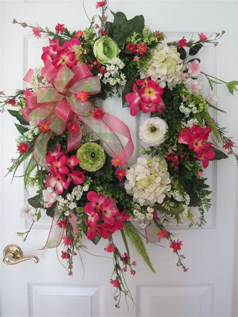 Summer Sale Pink X Large Front Door Wreath Garden Wreath Handmade