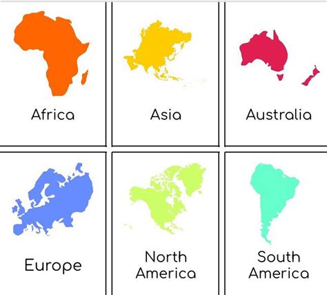 Continent Flash Cards Printable World Map Continent Match Preschool