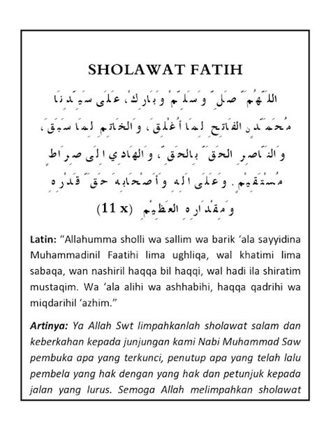 Sholawat Fatih Teks Arab Latin Dan Artinya Almunaschid