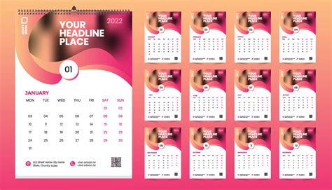 Free Wall Calendar 2022 Template Design With Vector Planner Diary With