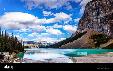 Turquoise Water Of Lake Louise In Banff National Park Stock Photo Alamy