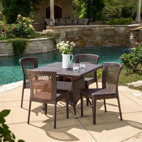 Noble House Multi-Brown 5-Piece Wicker Square Outdoor Dining Set-295831 ...