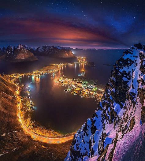 Lights Of Reinebringen Lofoten Norway By Max Rive