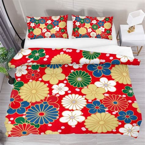 Japanese Kimono Pattern Flower Duvet Cover Set Comforter Bedding Sets